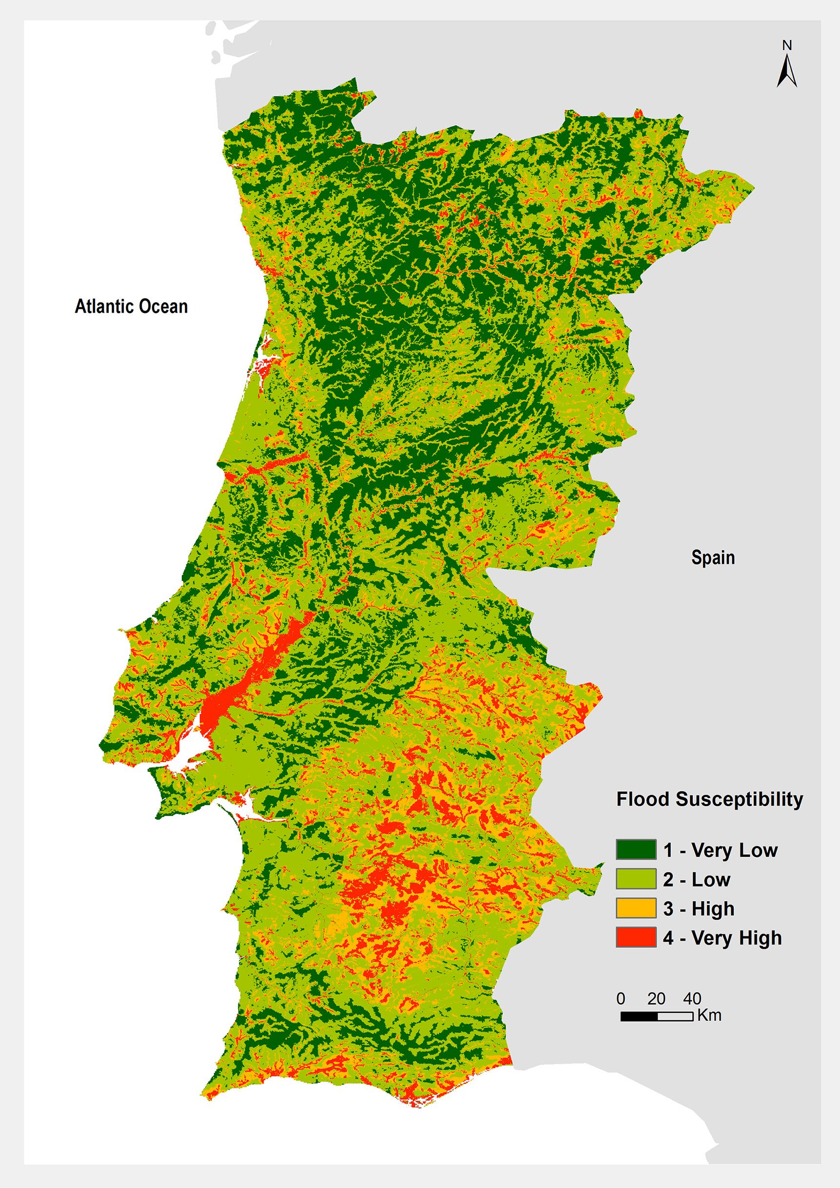 GIS-derived flood susceptibility index map of Portugal