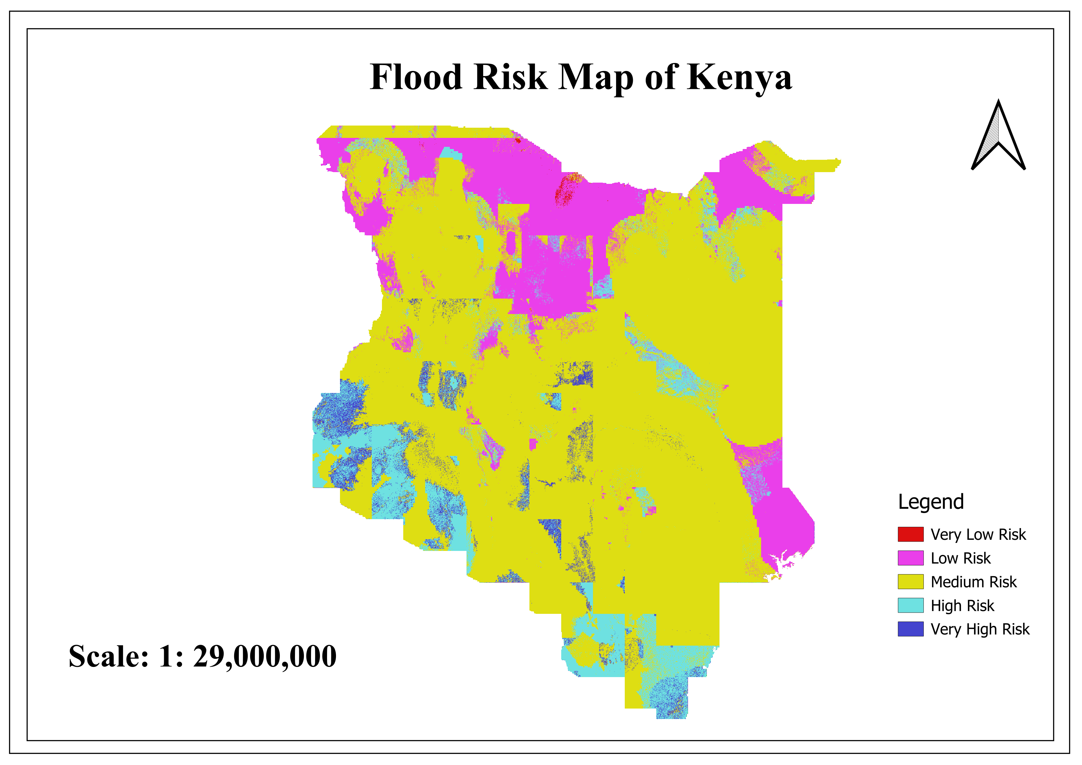 Kenya flood risk map showing 5 risk classes